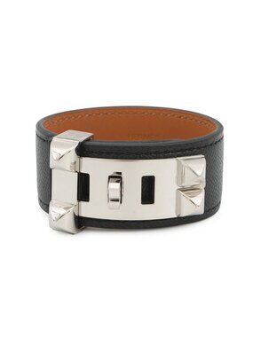 Hermes Bracelet Collier de Chien 24 Black Silver Vo Madame T1